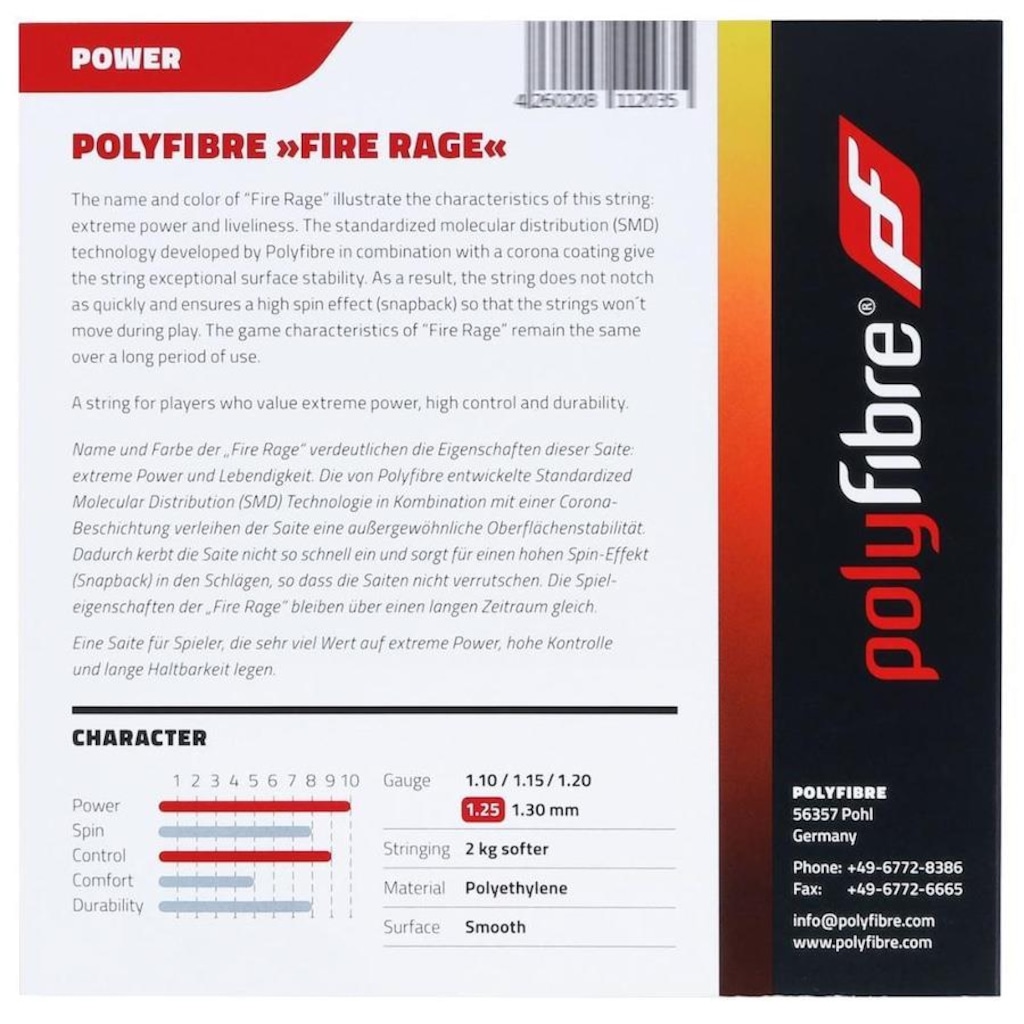 Imagem 3 do produto Corda para Raquete de Tênis Polyfibre Fire Rage 17L 1.25mm - Set Individual