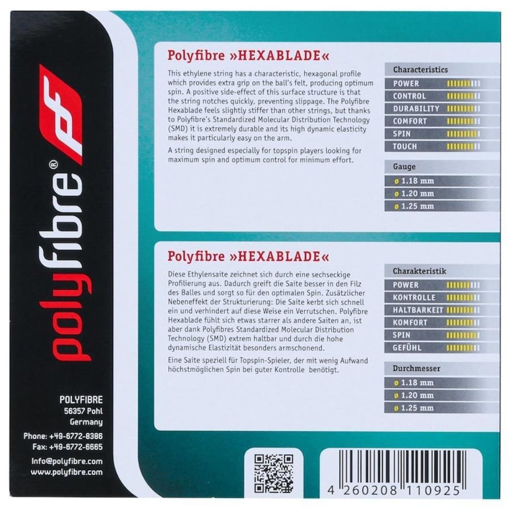 Imagem 3 do produto Corda para Raquete de Tênis Polyfibre Hexablade 17L 1.25mm - Set Individual