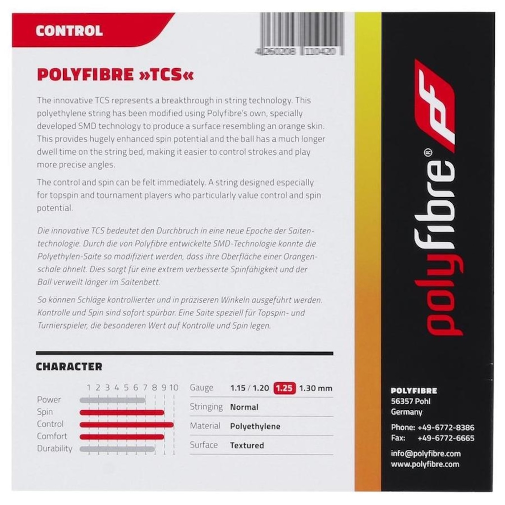 Imagem 3 do produto Corda para Raquete de Tênis Polyfibre Tcs 17L 1.25mm Set Individual