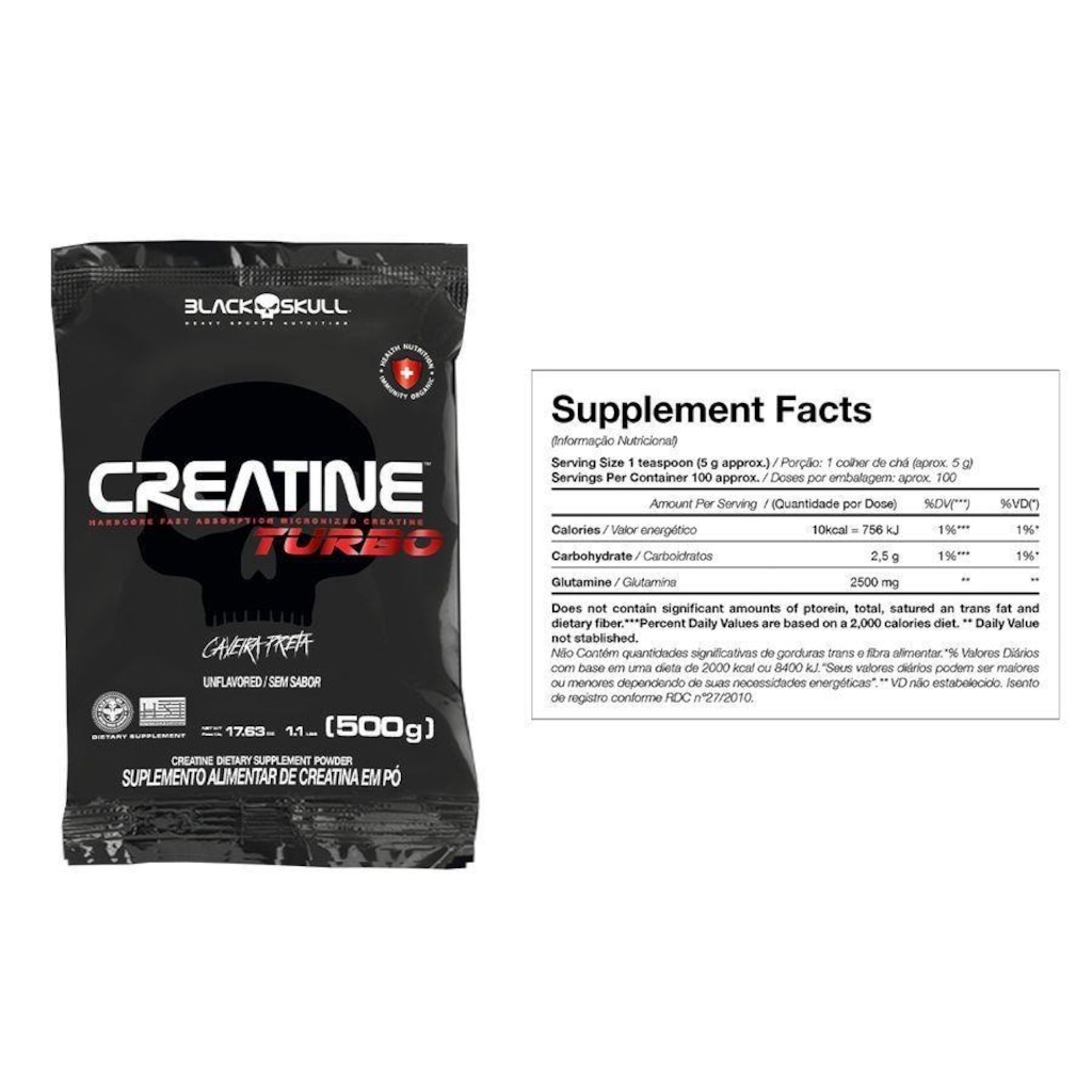 Imagem 2 do produto Creatina Refil Black Skull Turbo - 500g + Pote 300g