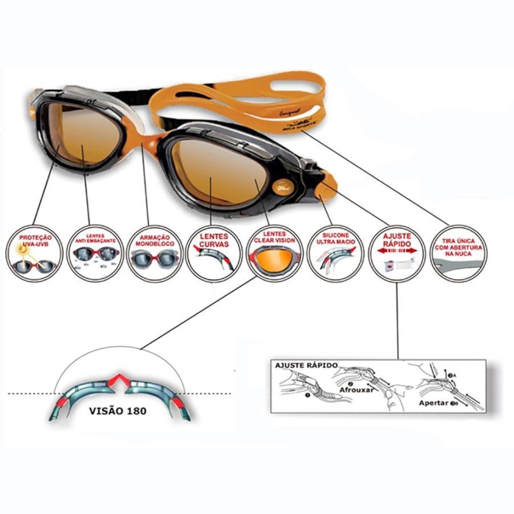 Imagem 2 do produto Óculos de Natação Gold Sports Conquest Hd 180° de Visão - Adulto