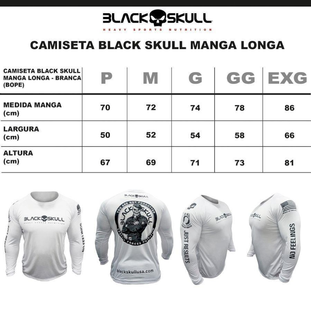Imagem 4 do produto Kit Camiseta Black Skull Manga Longa Soldado Bope - 2 Unidades - Masculina