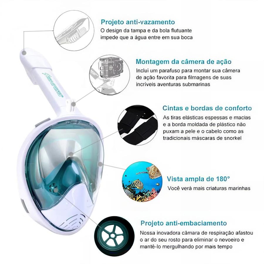 Imagem 5 do produto Mascara Subaquática de Mergulho Gold Sports Full Face com Snorkel - Adulto