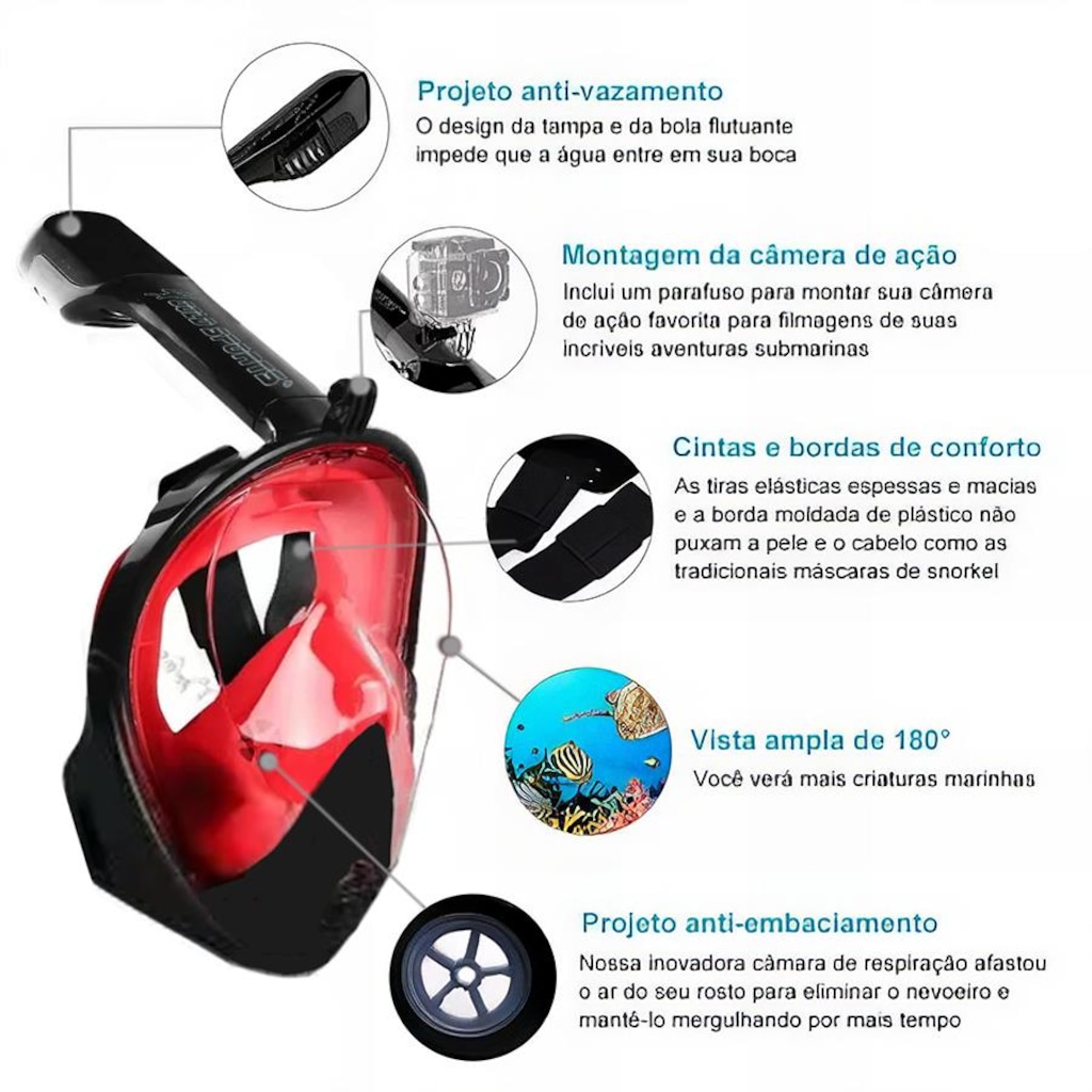 Imagem 5 do produto Mascara Subaquática de Mergulho Gold Sports Full Face com Snorkel - Adulto