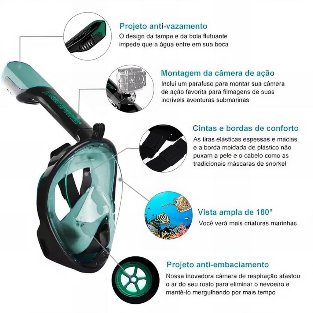 Imagem 4 do produto Mascara Subaquática de Mergulho Gold Sports Full Face com Snorkel - Adulto