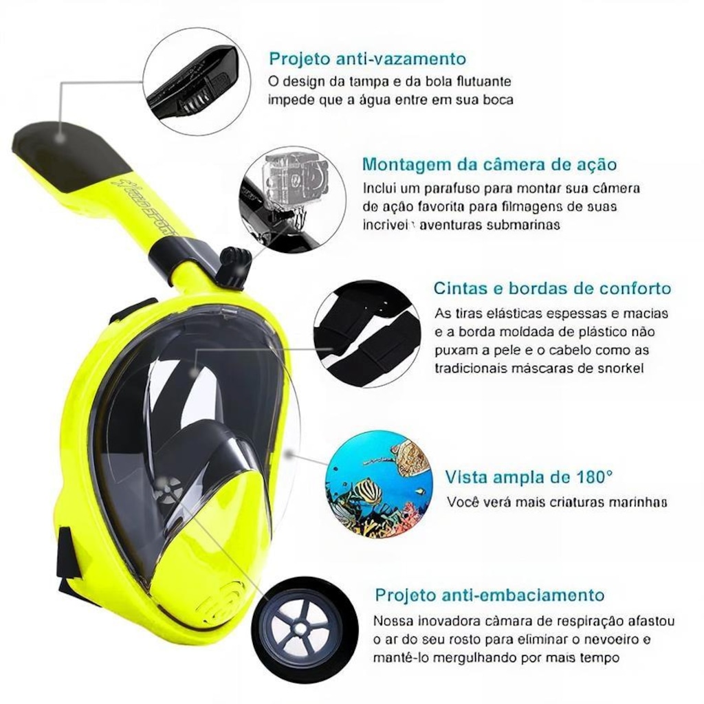 Imagem 4 do produto Mascara Subaquática de Mergulho Gold Sports Full Face com Snorkel - Adulto