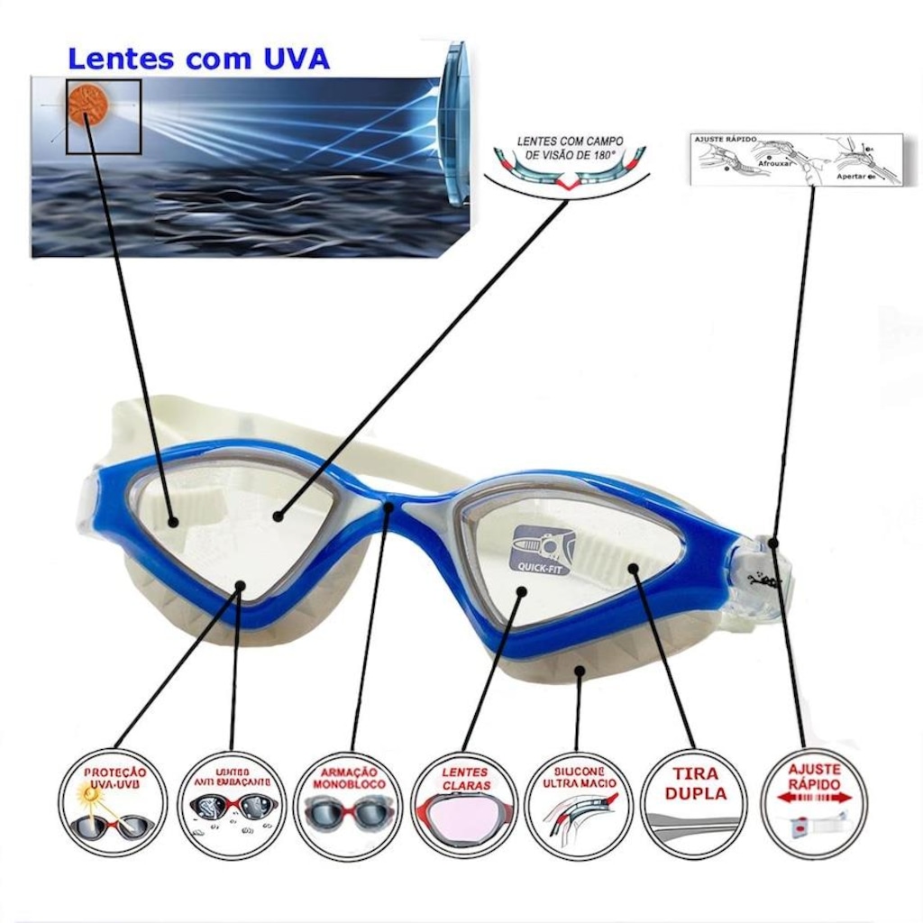 Imagem 2 do produto Óculos de Natação Gold Sports Shark Performance 7.0 High Definition - Adulto