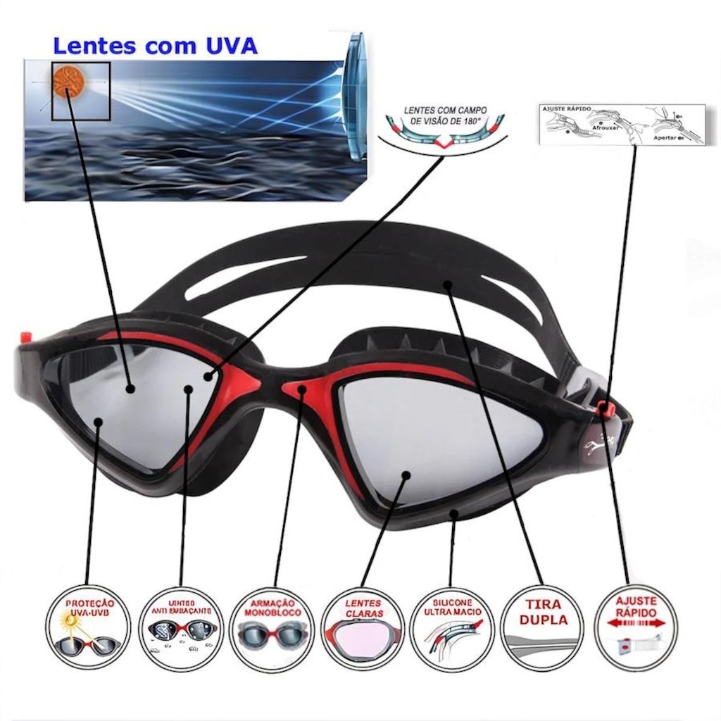 Imagem 2 do produto Óculos de Natação Gold Sports Shark Performance 7.0 High Definition - Adulto