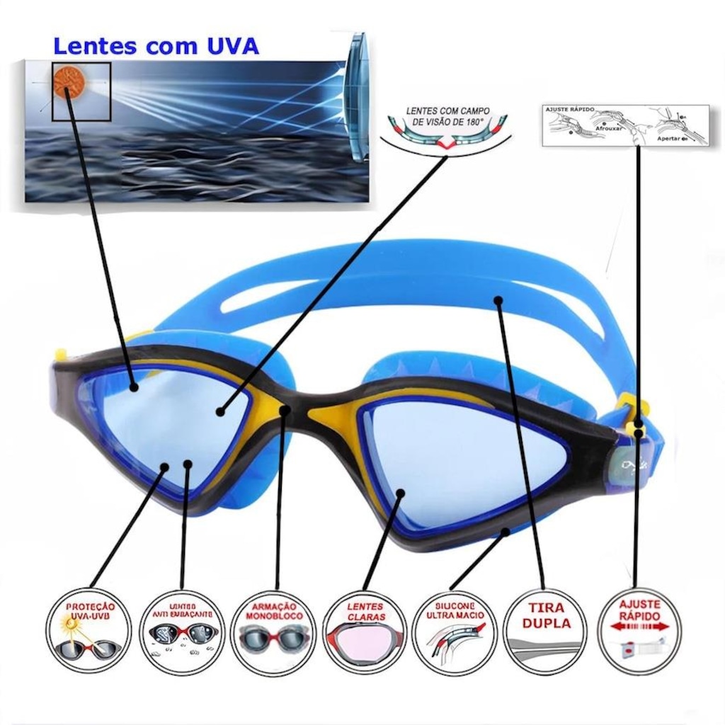Imagem 2 do produto Óculos de Natação Gold Sports Shark Performance 7.0 High Definition - Adulto
