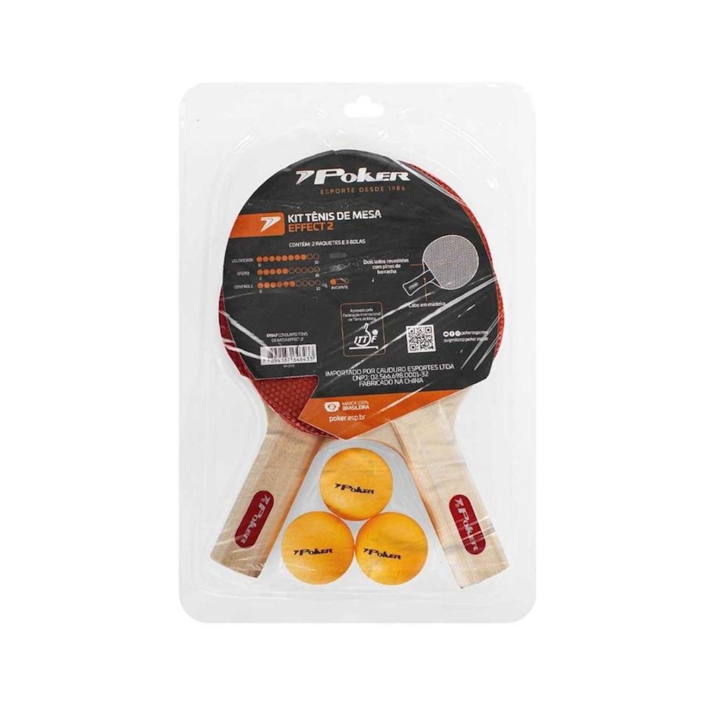 Imagem 5 do produto Kit Tênis de Mesa Effect II Poker com 2 Raquetes + 3 Bolas