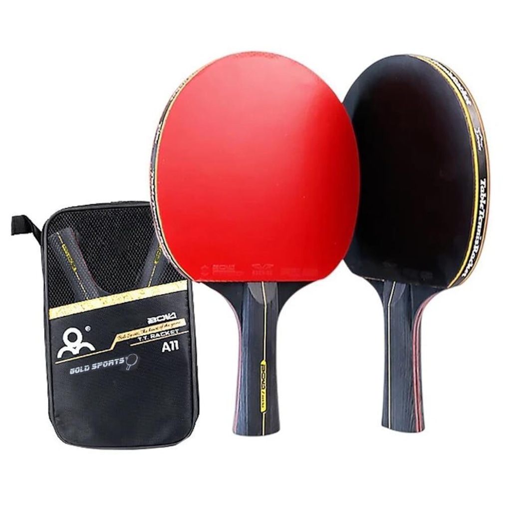Imagem 2 do produto Kit Tênis de Mesa Gold Sports Boli 6.0 Series - 2 Raquetes 6 Star Profissional + 1 Mesh Bag