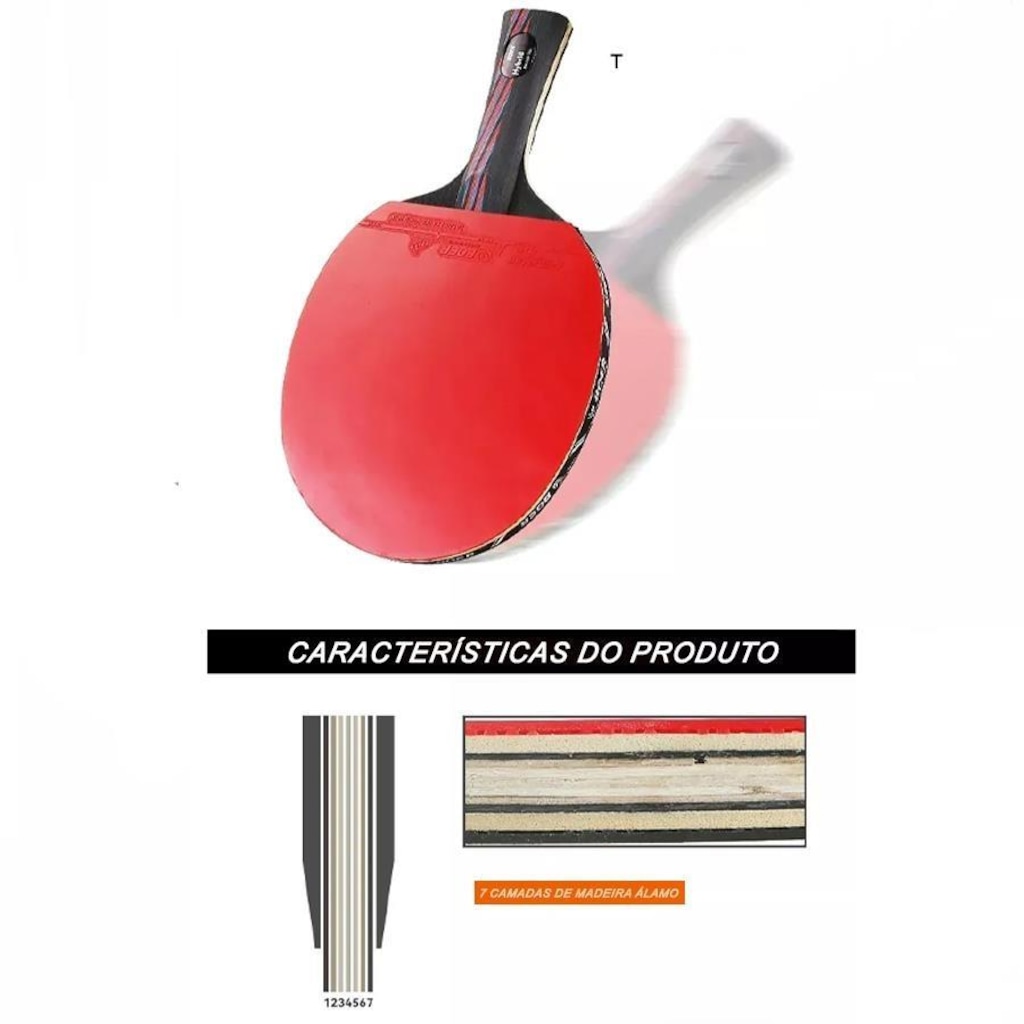 Imagem 5 do produto Kit Tênis de Mesa Boer 6.0 Series Carbon - 1 Raquete 6 Star Profissional + 1 Bag