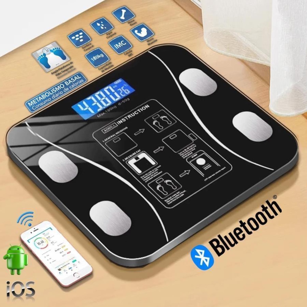 Imagem 2 do produto Balança Gold Sports Bioimpedância Digital e Bluetooth Corporal Mb com Medidor Imc