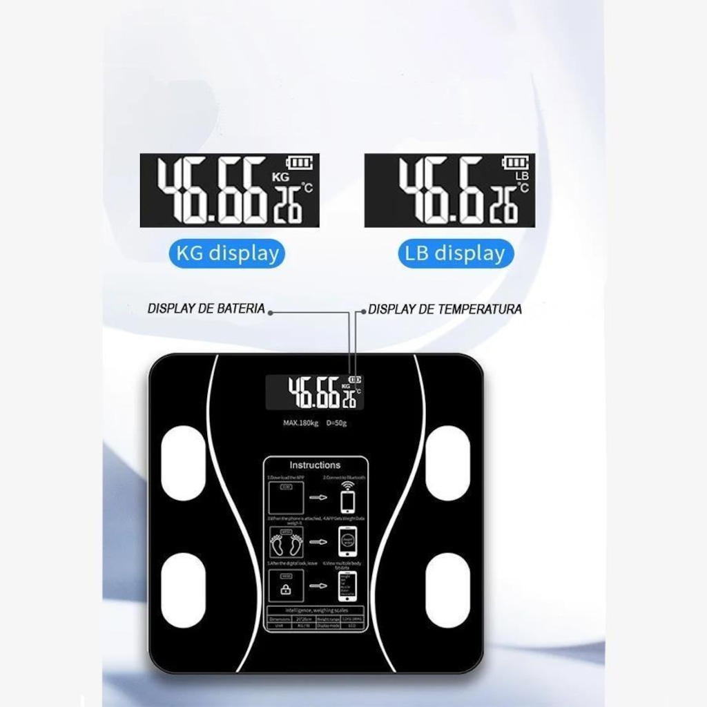 Imagem 5 do produto Balança Gold Sports Bioimpedância Digital e Bluetooth Corporal Mb com Medidor Imc