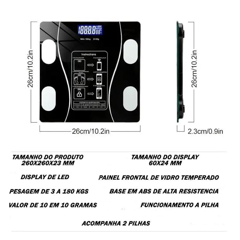 Imagem 4 do produto Balança Gold Sports Bioimpedância Digital e Bluetooth Corporal Mb com Medidor Imc