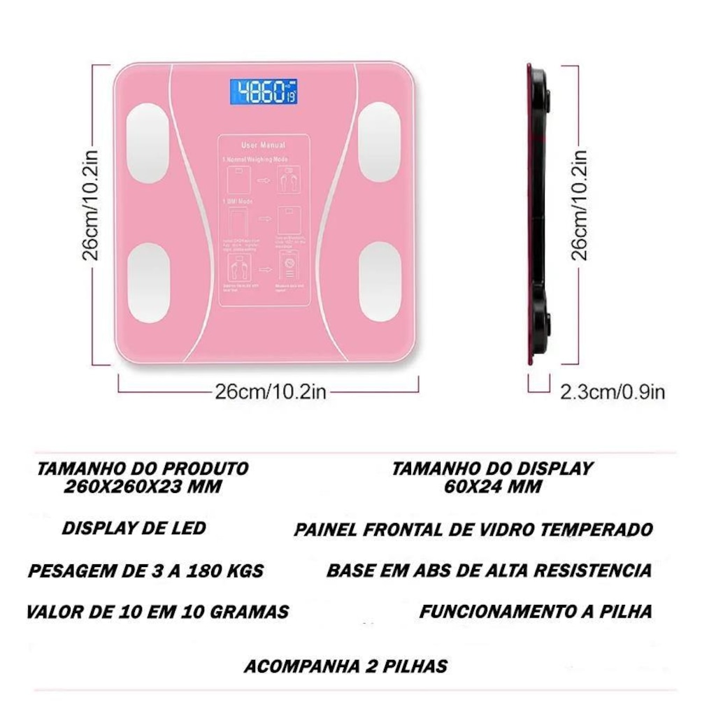 Imagem 3 do produto Balança Gold Sports Bioimpedância Digital e Bluetooth Corporal Mb com Medidor Imc