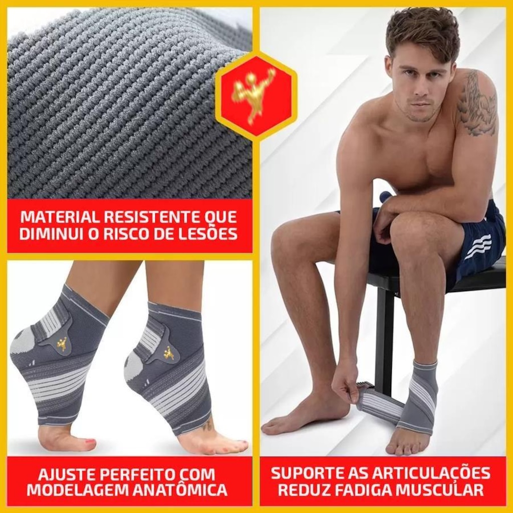 Imagem 4 do produto Tornozeleira Gold Sports com Bandagem Ajustável Confort Plus