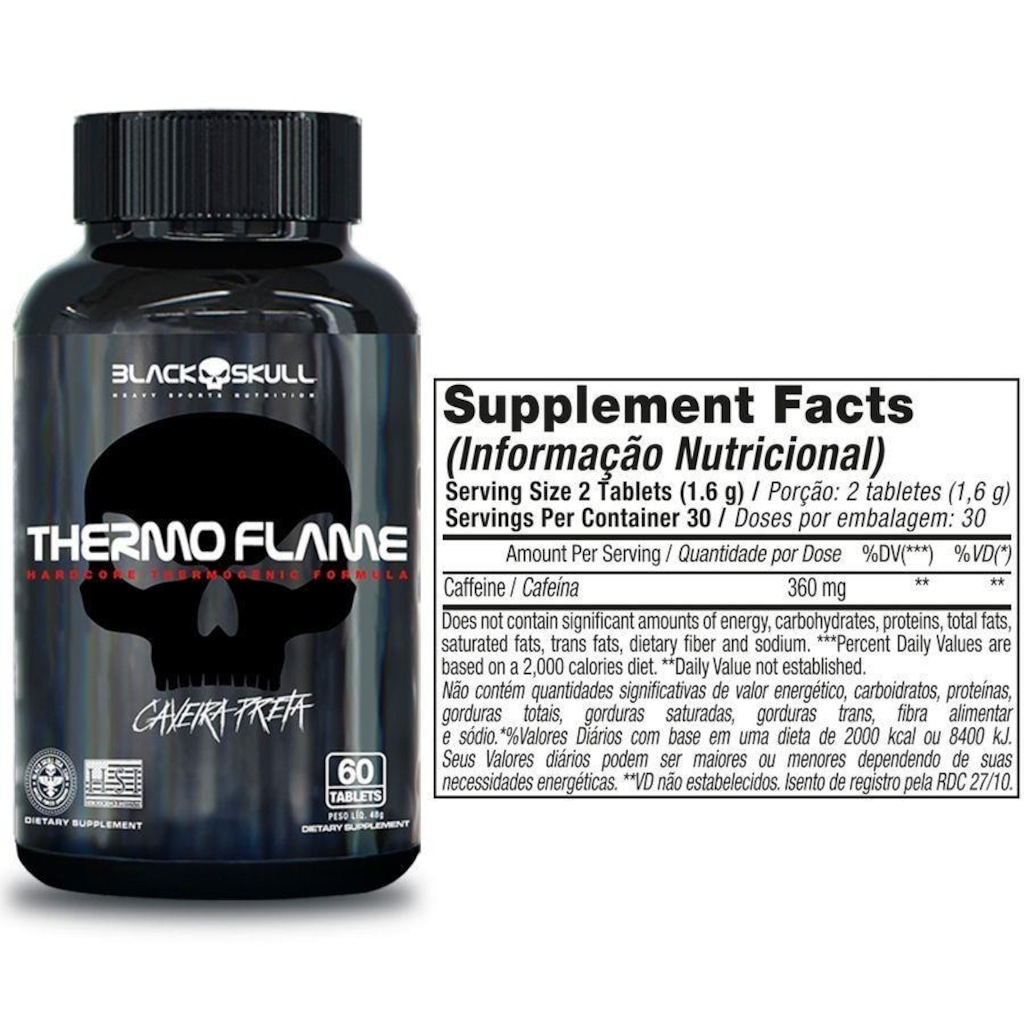 Imagem 2 do produto Termogênico Thermo Flame 60 Caps - Kit com 3 Unid - Black Skull