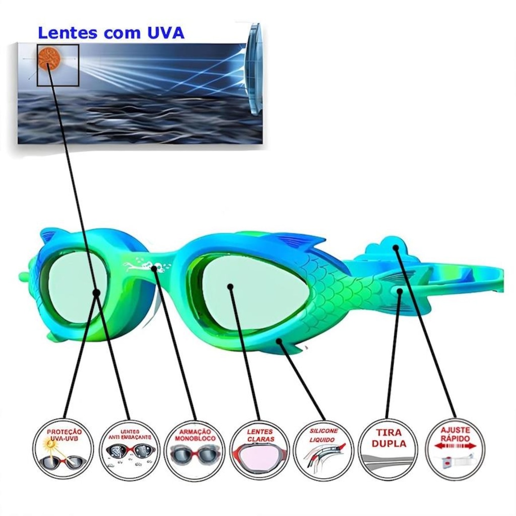 Imagem 3 do produto Óculos De Natação Gold Sports Little Fashion Fish High Definition 7,0 - Adulto