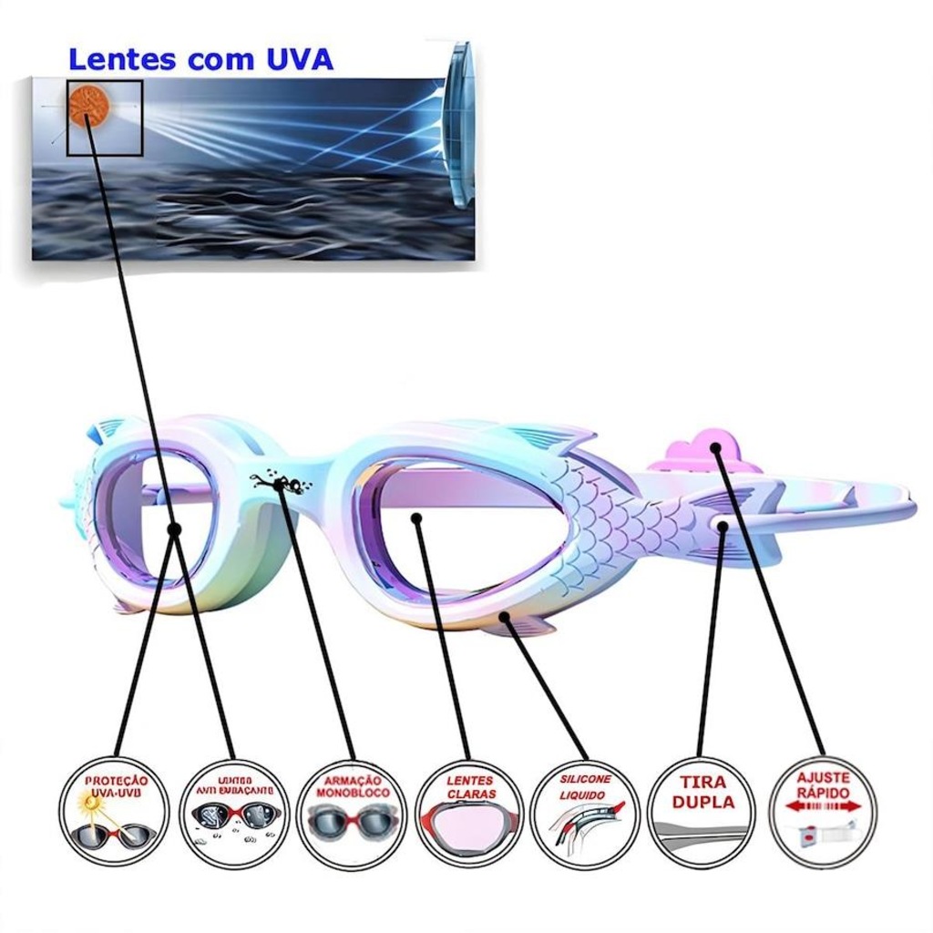 Imagem 3 do produto Óculos De Natação Gold Sports Little Fashion Fish High Definition 7,0 - Adulto