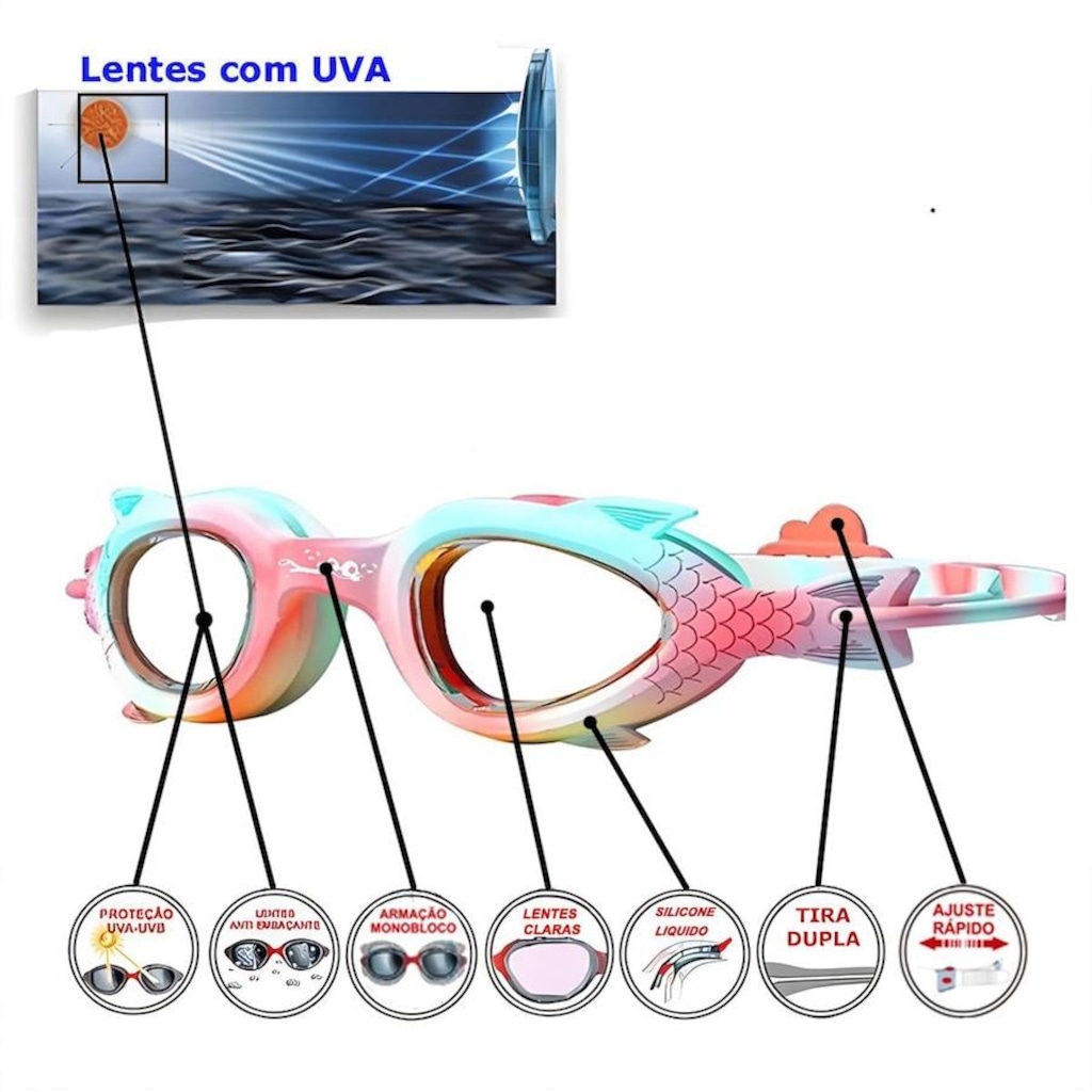 Imagem 3 do produto Óculos De Natação Gold Sports Little Fashion Fish High Definition 7,0 - Adulto