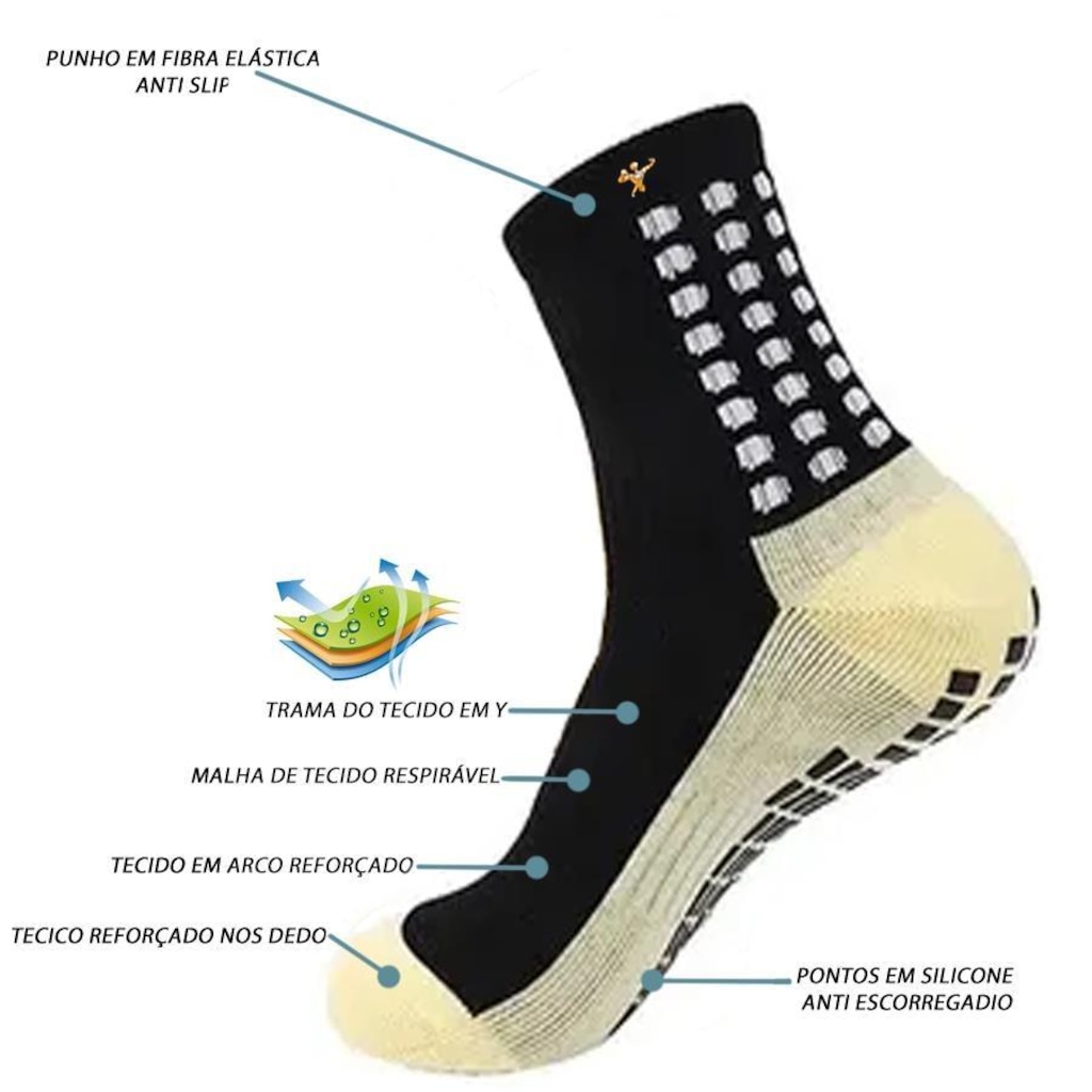 Imagem 4 do produto Kit Meias Esportivas Gold Sports para Futebol Titan II Anti - Derrapante + Manguito de Panturrilha - Adulto