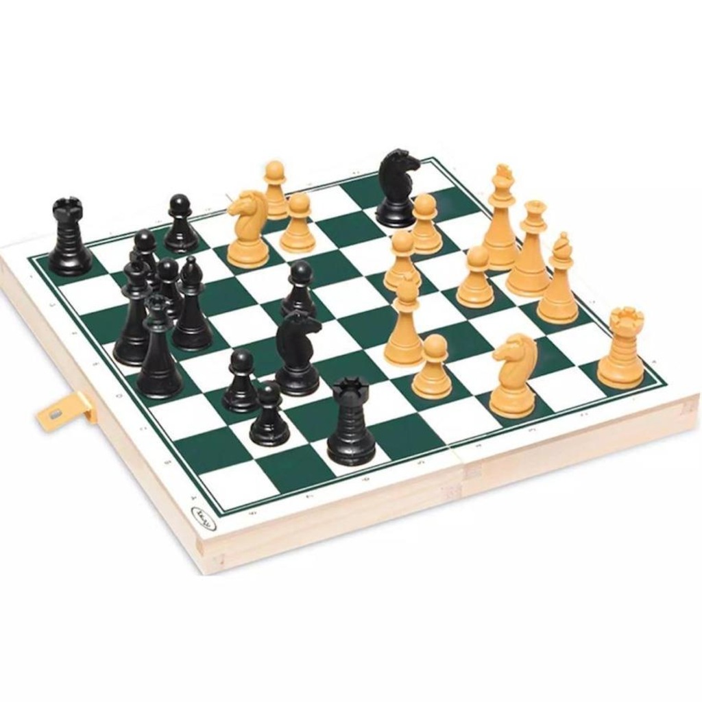 Imagem 2 do produto Jogo de Xadrez e Damas Estojo com Peças de Madeira Xalingo