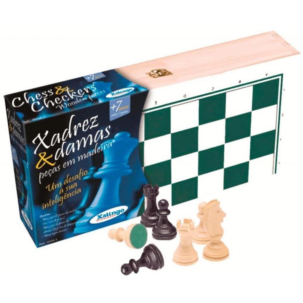 Imagem 3 do produto Jogo de Xadrez e Damas Estojo com Peças de Madeira Xalingo