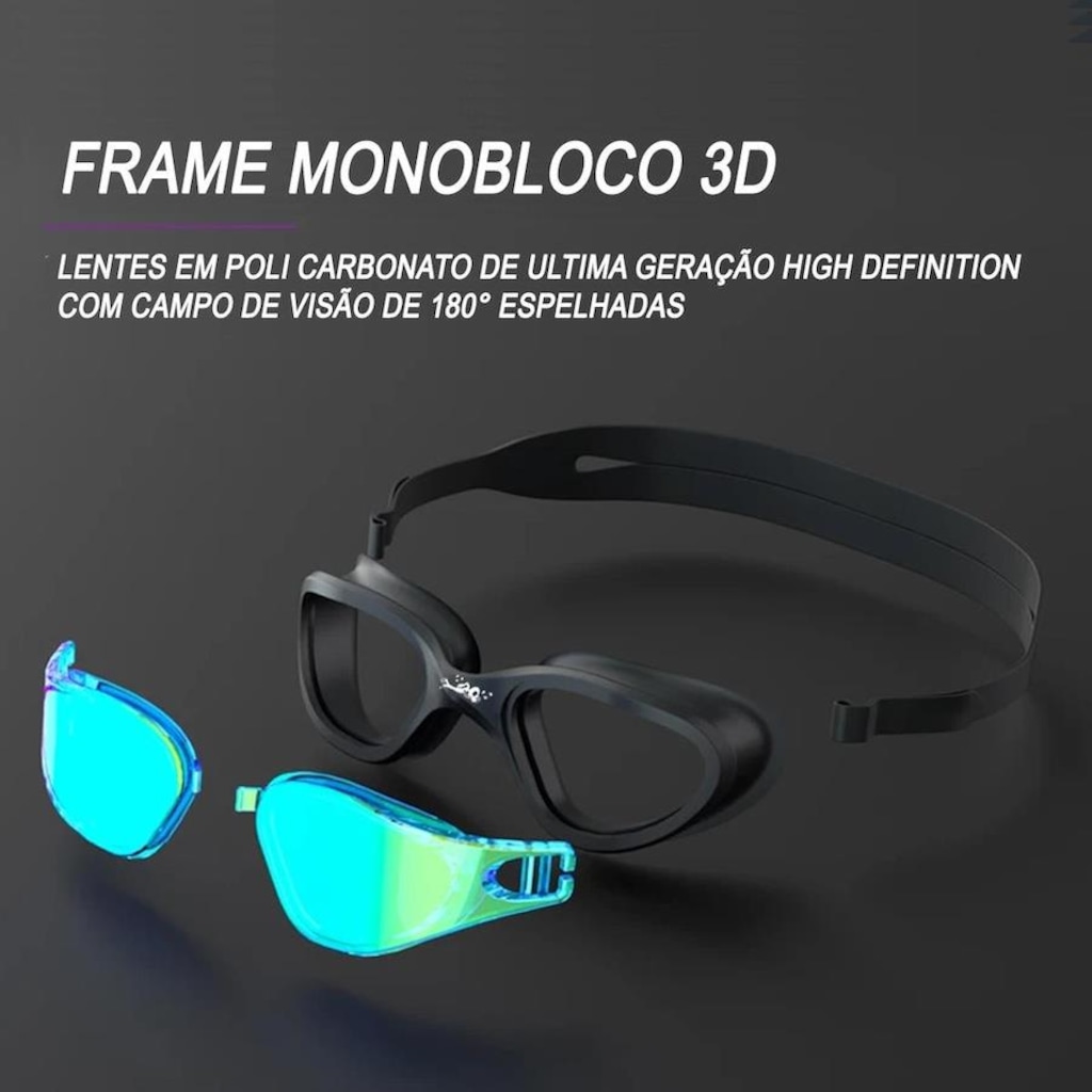 Imagem 4 do produto Kit Óculos de Natação Gold Sports Lince Demi Mirror Hd-Mesh Bag + Clip Nasal + Protetor de Ouvido - Adulto
