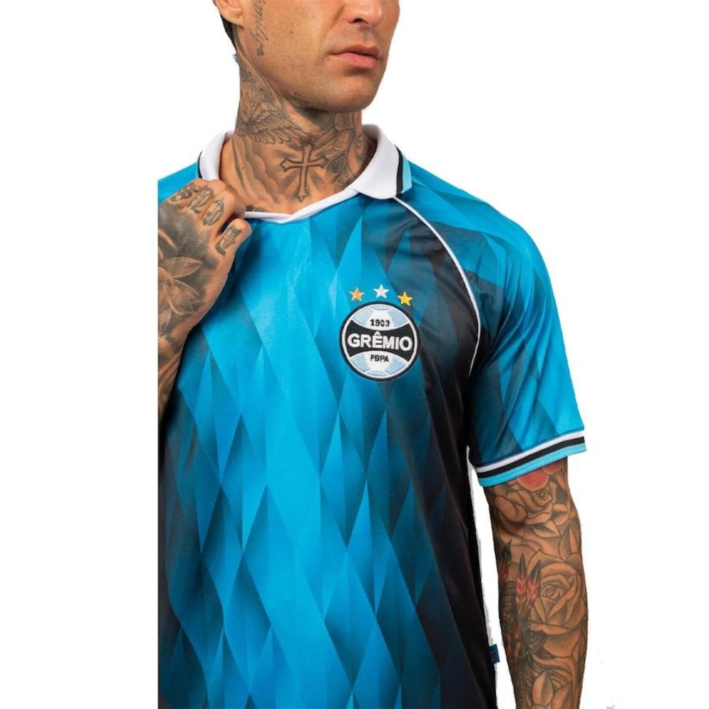 Imagem 4 do produto Camiseta Gola V Grêmio Oficial Esportiva Sublimada Surf Center - Masculina