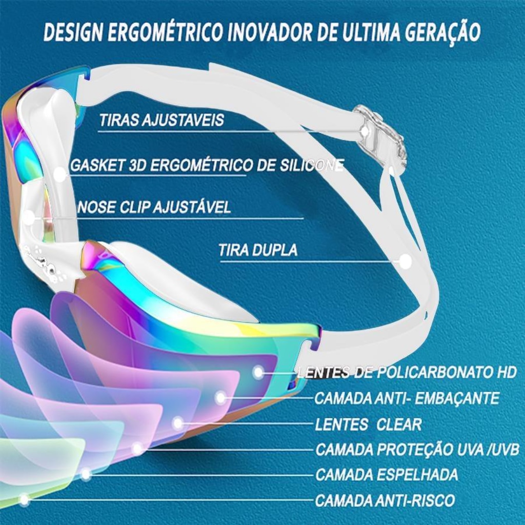 Imagem 4 do produto Óculos de Natação Gold Sports Snake Pro Performance 5.0 - Adulto