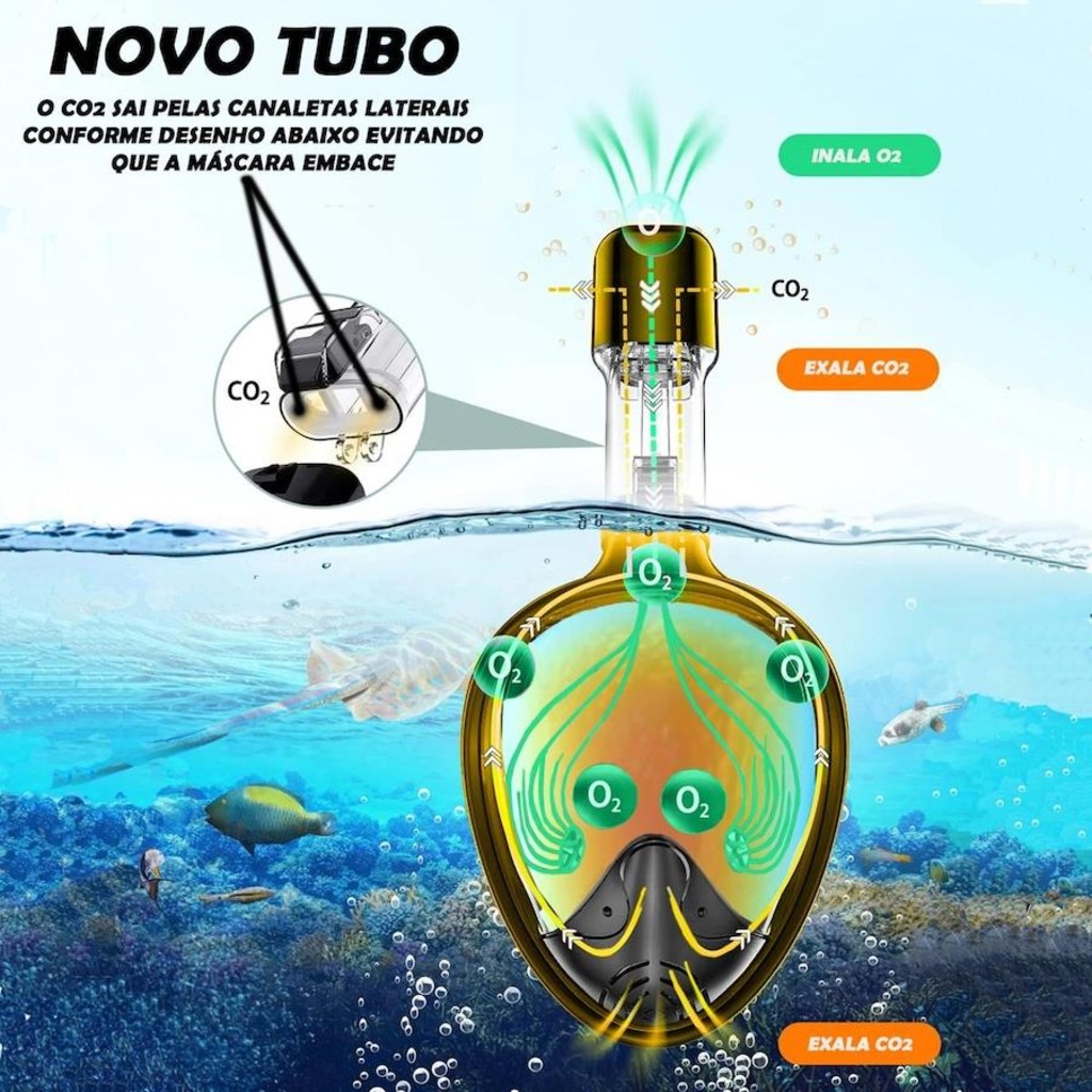 Imagem 4 do produto Mascara Subaquática de Mergulho Gold Sports Pro Polarizada Full Face com Snorkel