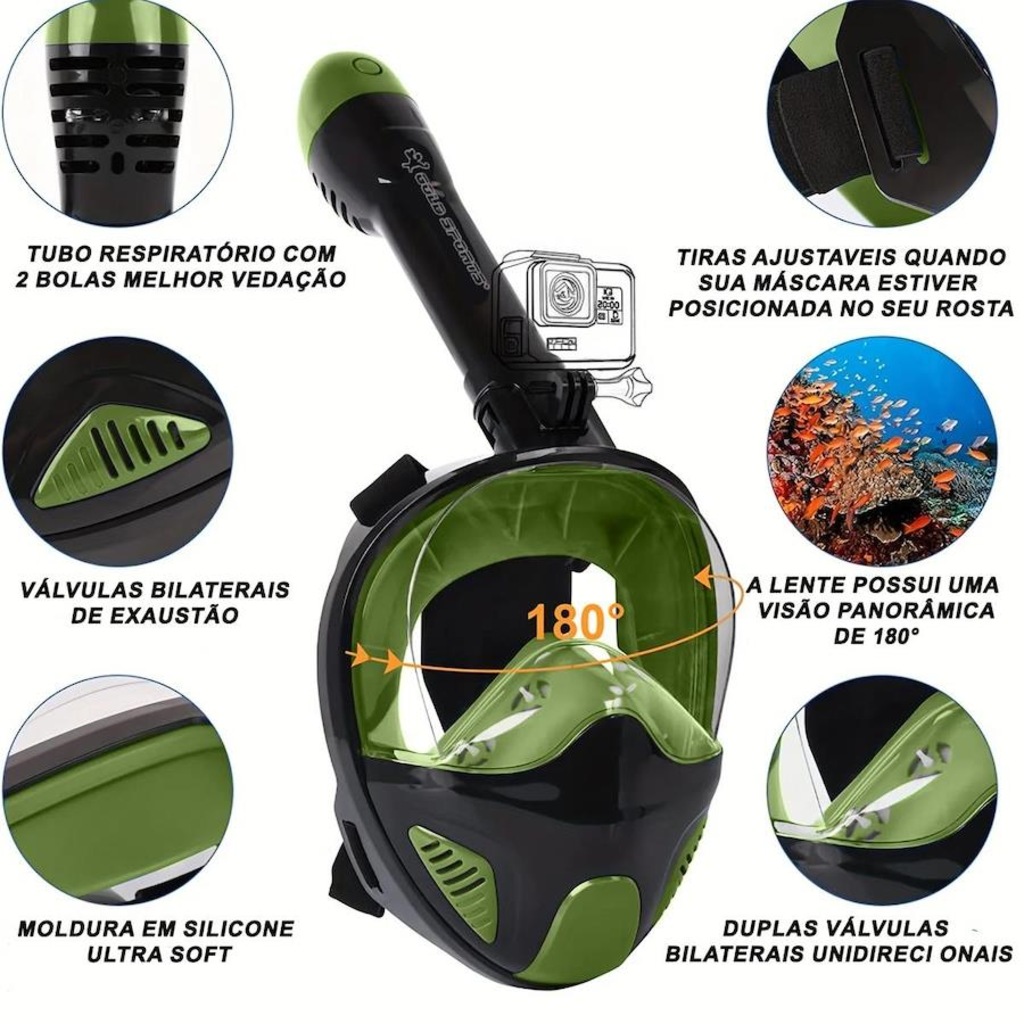 Imagem 3 do produto Mascara Subaquática de De Mergulho Gold Sports New Full Face com Snorkel