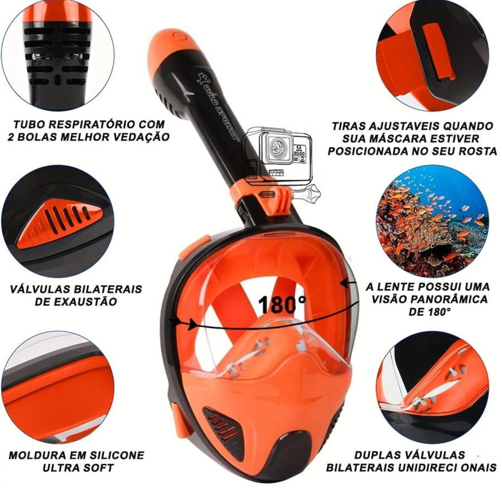 Imagem 3 do produto Mascara Subaquática de De Mergulho Gold Sports New Full Face com Snorkel