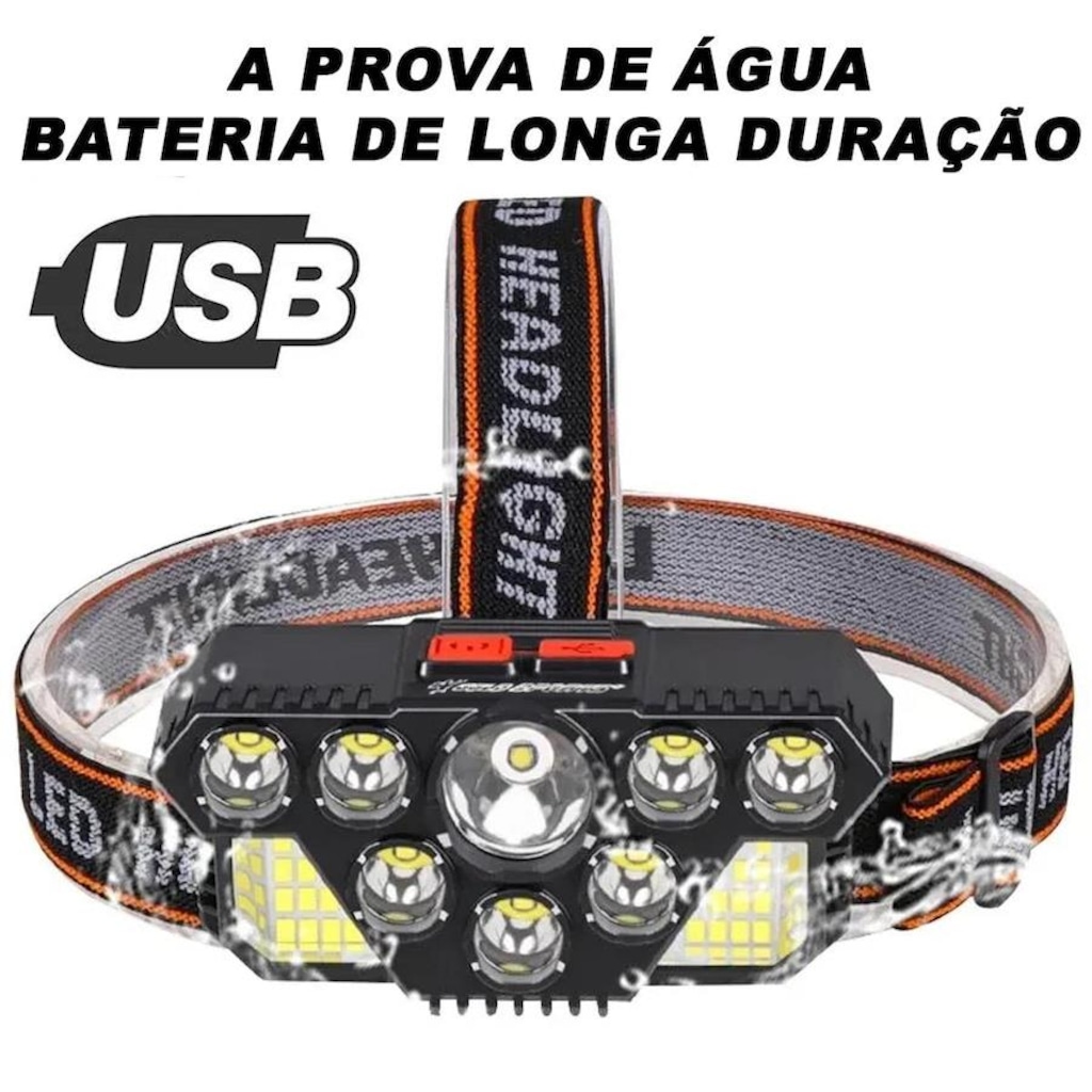 Imagem 2 do produto Lanterna de Cabeça Gold Sports Holofote Pro Recarregável 4 Model Bateria de Lítio a Prova Água
