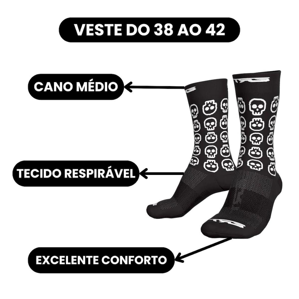 Imagem 2 do produto Meia Ciclismo Corrida Esportiva Cano Médio Ert Skull