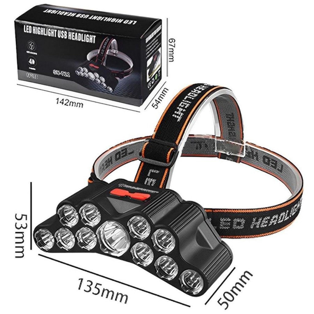 Imagem 2 do produto Lanterna Cabeça Gold Sports Holofote 11 Led Recarregável 4 Model Bateria de Lítio a Prova Água