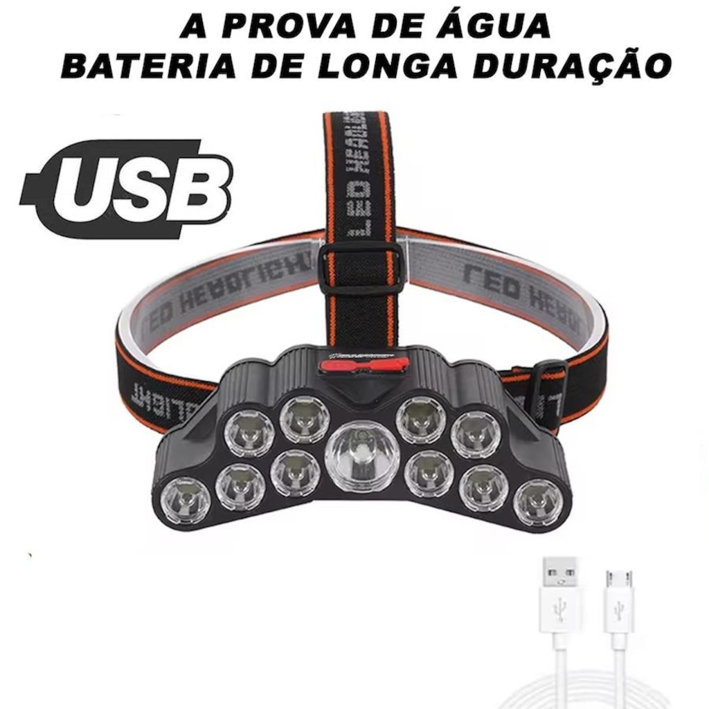 Imagem 4 do produto Lanterna Cabeça Gold Sports Holofote 11 Led Recarregável 4 Model Bateria de Lítio a Prova Água