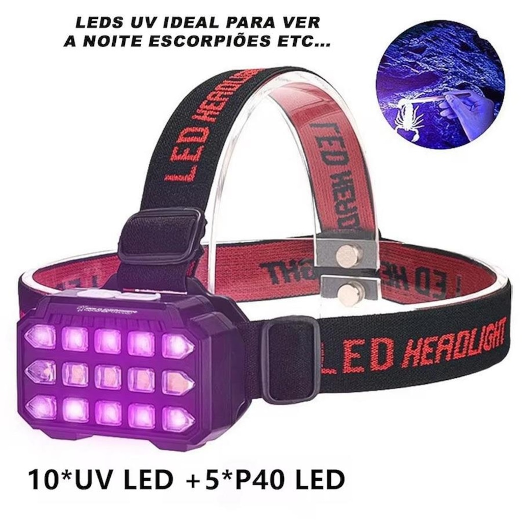 Imagem 3 do produto Lanterna Cabeça Gold Sports Uv E Leds Recarregáveis 4 Model Bateria De Lítio A Prova Água