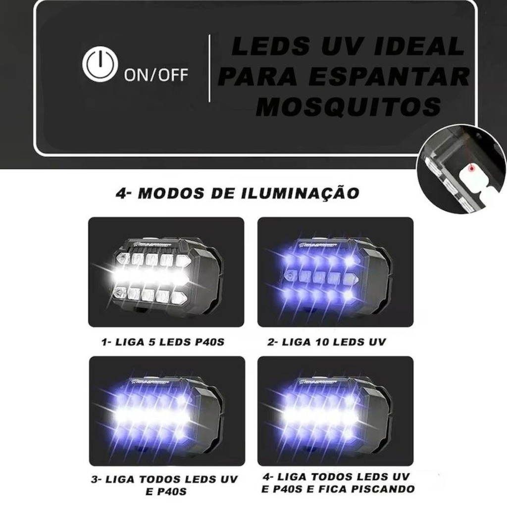 Imagem 5 do produto Lanterna Cabeça Gold Sports Uv E Leds Recarregáveis 4 Model Bateria De Lítio A Prova Água