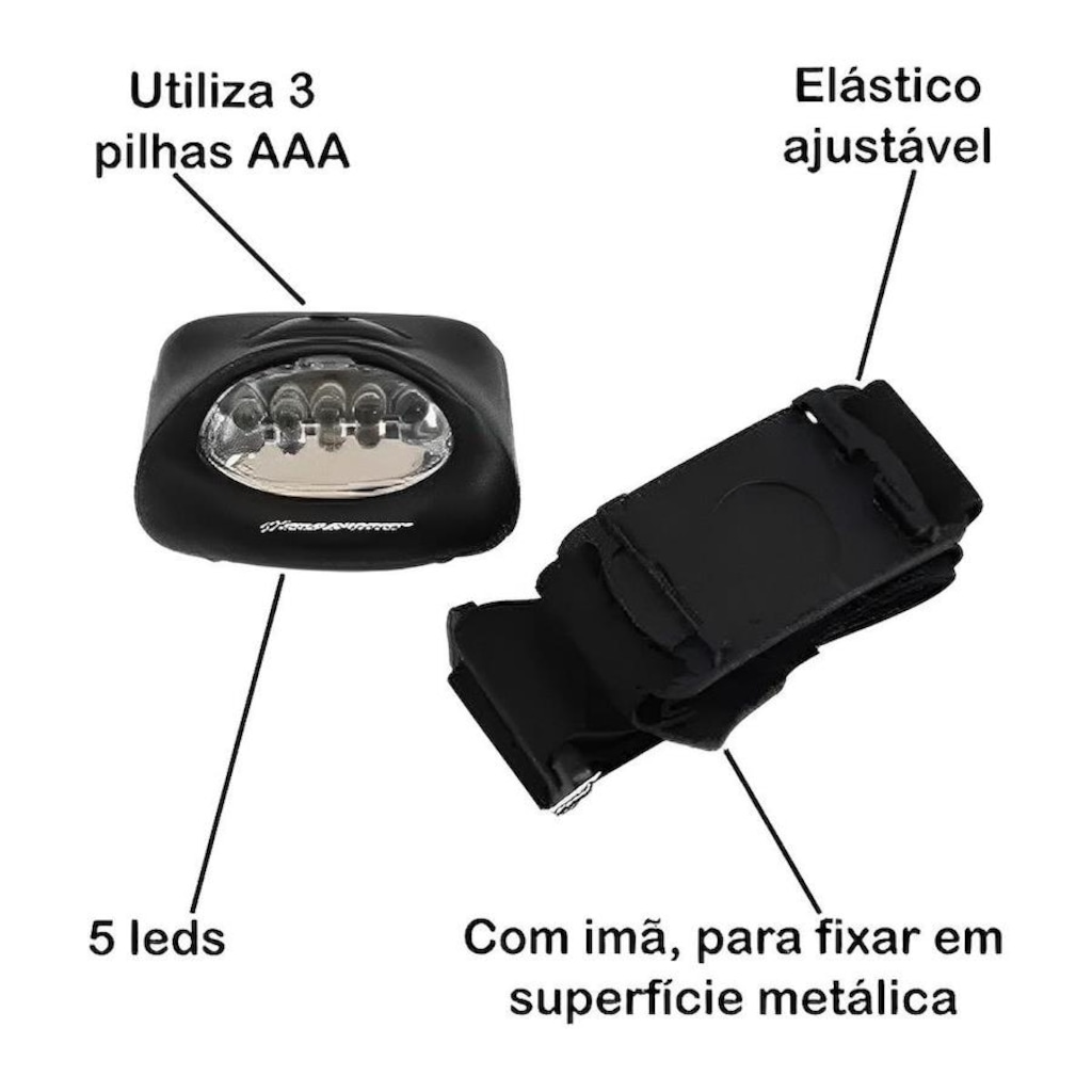 Imagem 3 do produto Lanterna Cabeça Gold Sports 5 Leds Recarregáveis 2 Model a Pilha e a Prova de Água