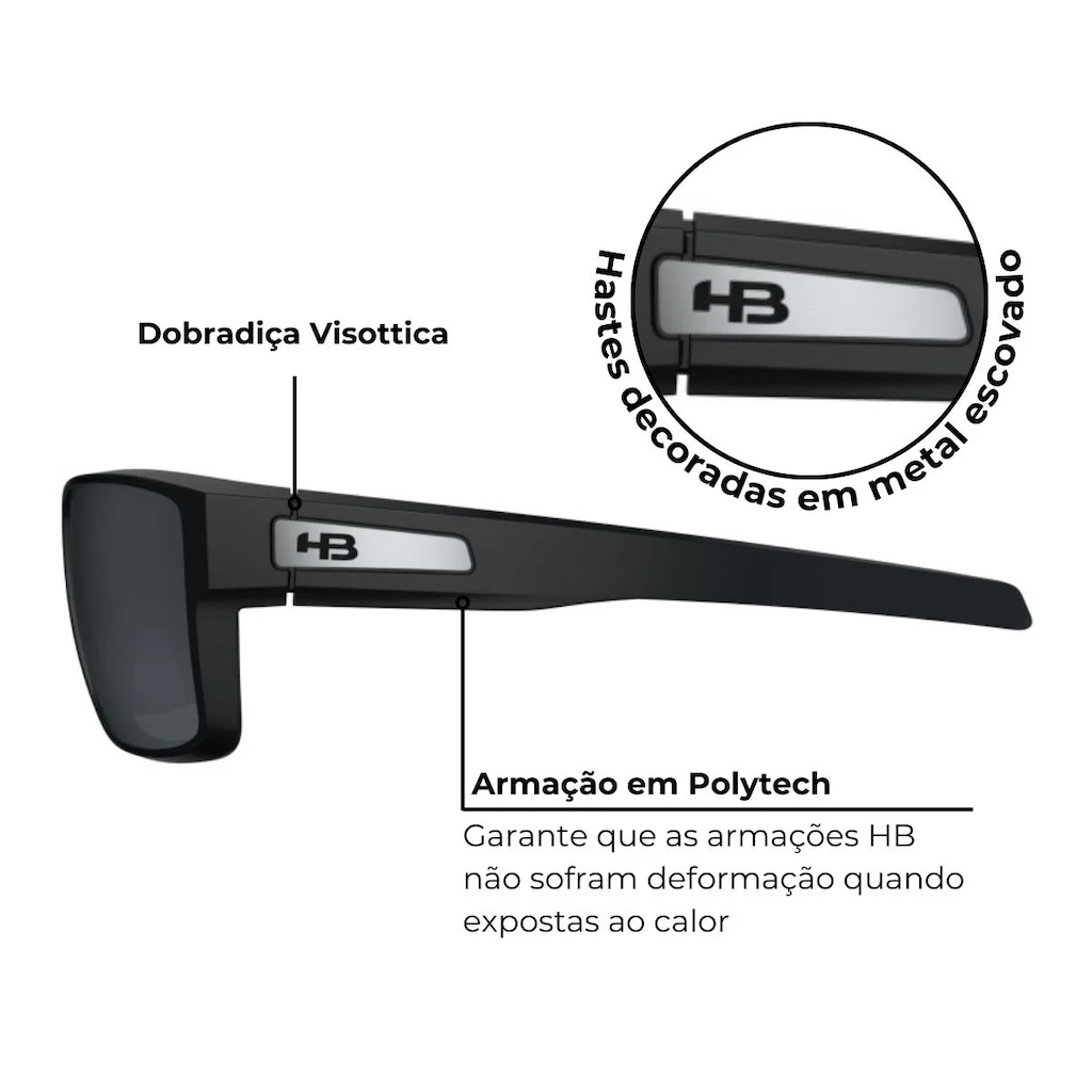 Imagem 3 do produto Óculos de Sol Unissex Hb Big Vert Matte Black