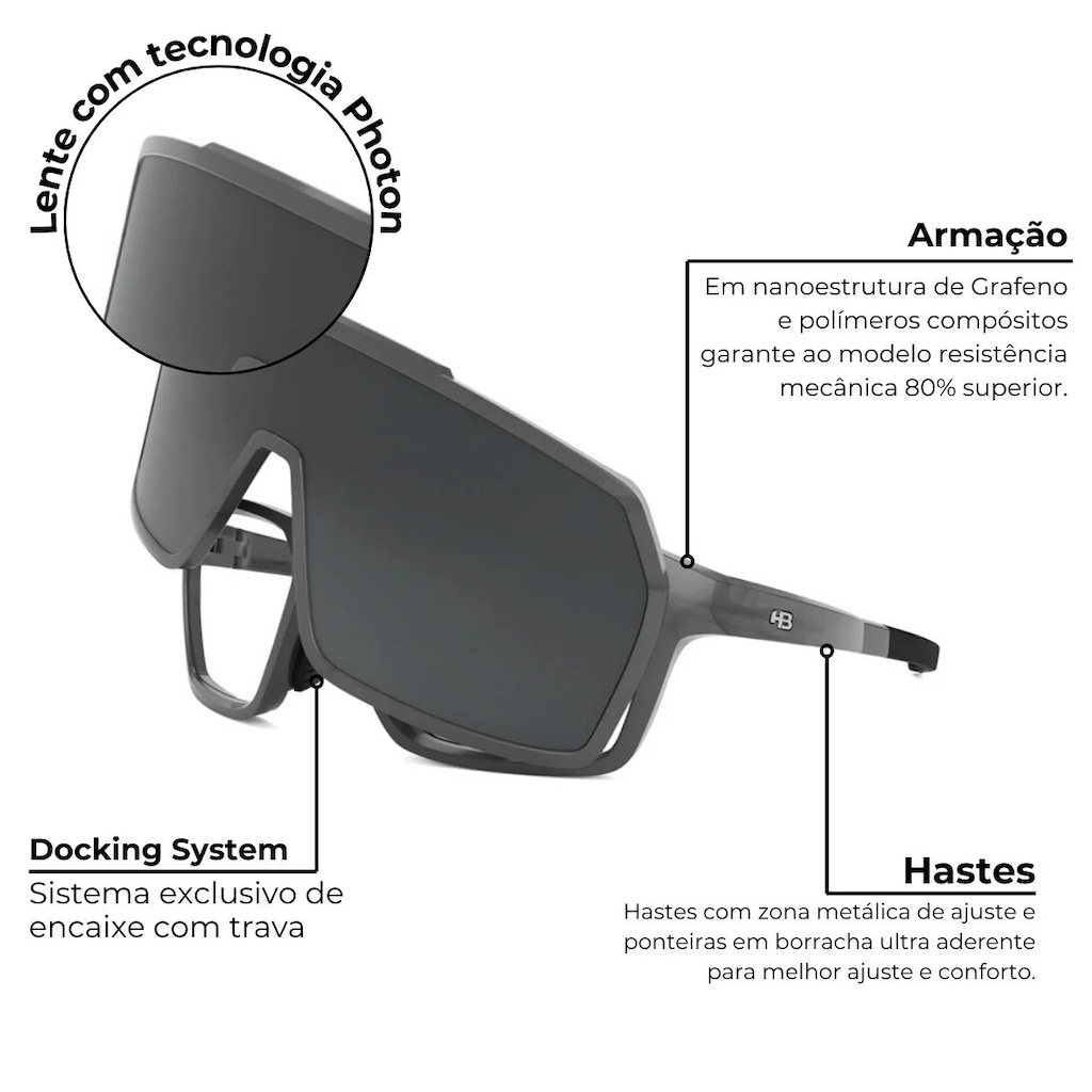 Imagem 2 do produto Óculos de Sol Esportivo Hb Presto Graphene/Black Gray 3 em 1