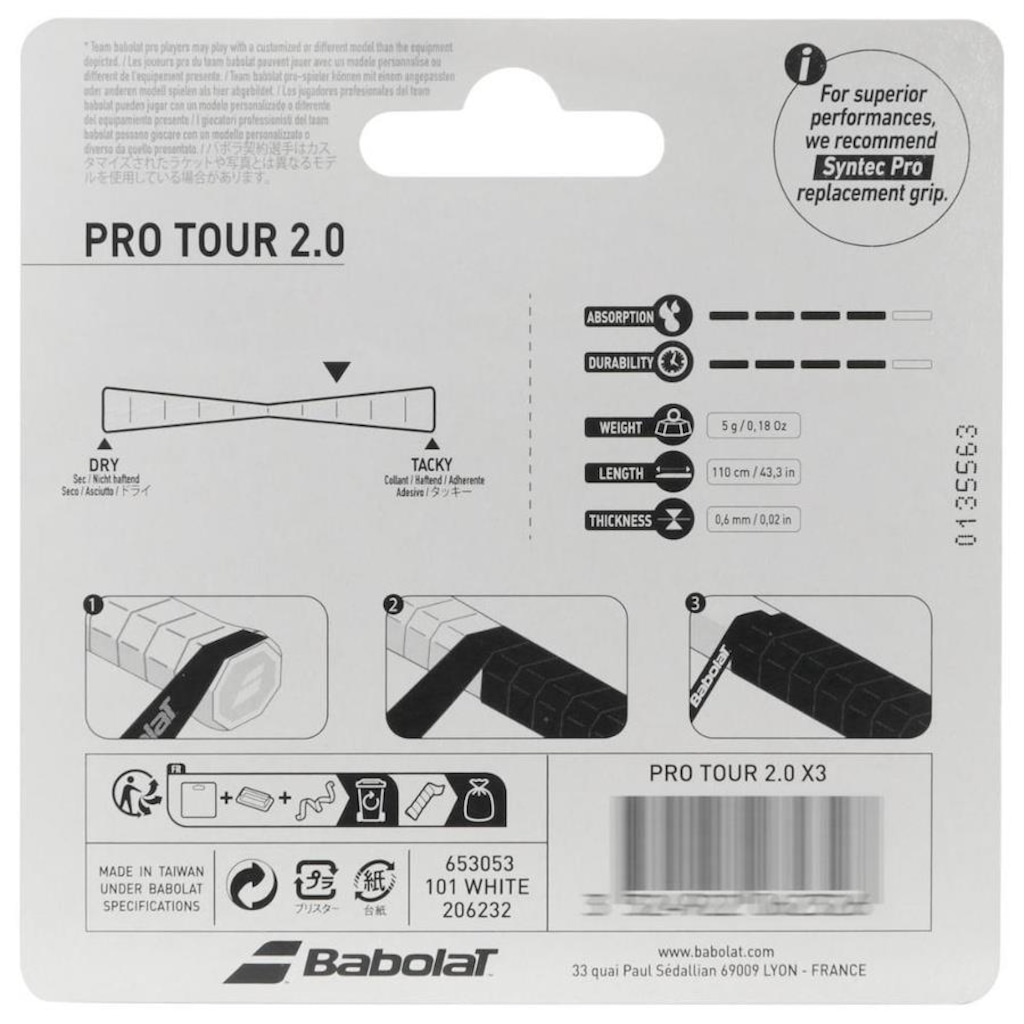 Imagem 3 do produto Overgrip Babolat Pro Tour 2.0 Confort - 3 Unidades