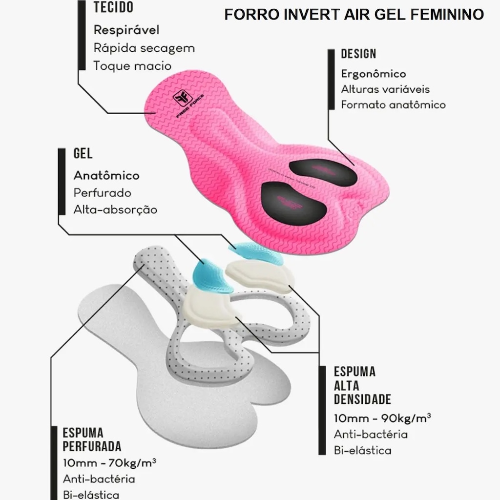 Imagem 5 do produto Bretelle Ciclismo Feminino Free Force Performance Gel + Meia