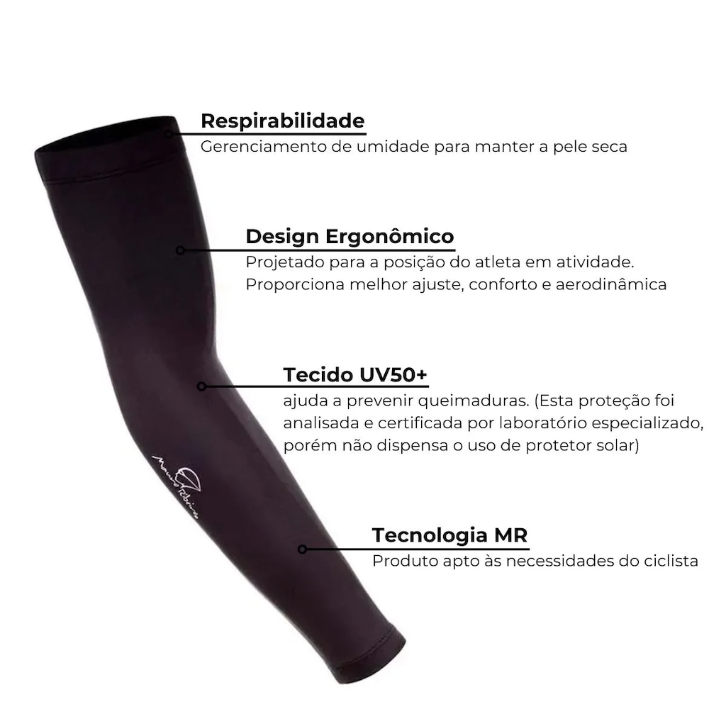Imagem 2 do produto Manguito Ciclismo Verão Mauro Ribeiro Preto Proteção Uv 50+