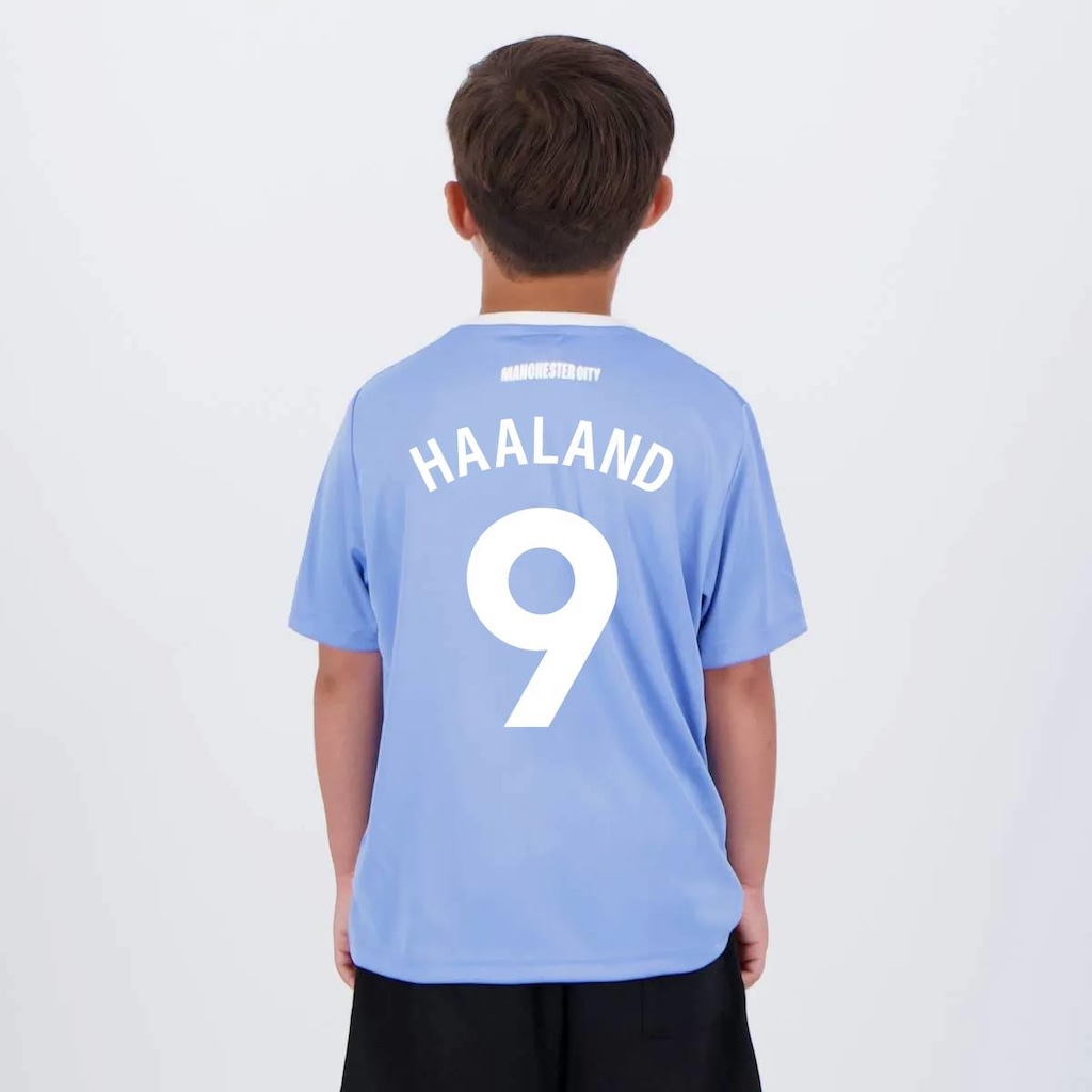 Imagem 1 do produto Camisa Manchester City Haaland 9 Citizens Infantil Azul