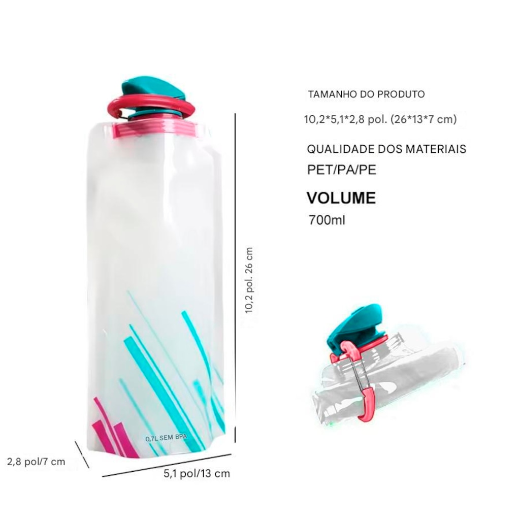 Imagem 2 do produto Bolsa Hidratação Gold Sports Macia dobrável Ultra Leve Portátil Para Prática Esportiva 700 ml
