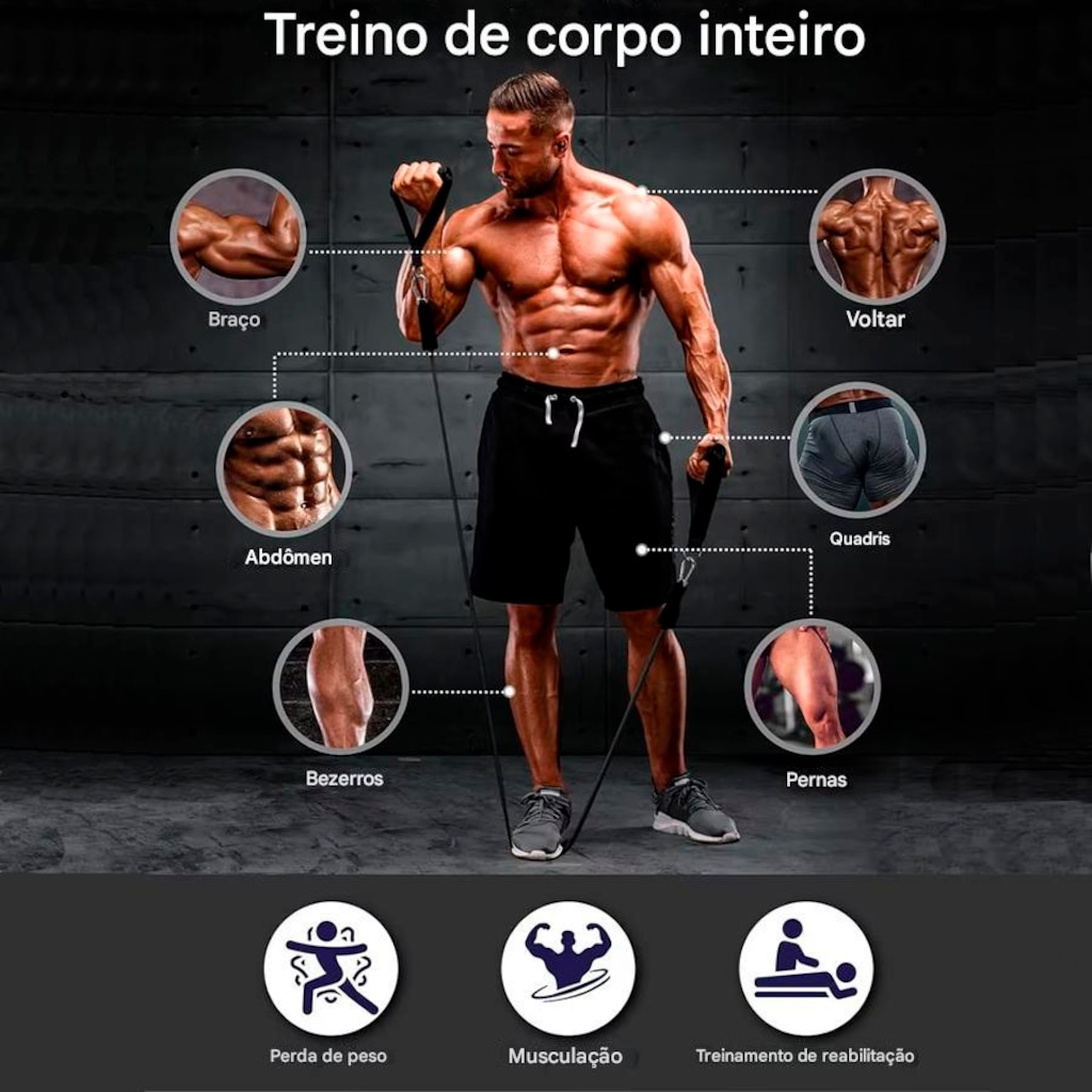 Imagem 5 do produto Kit Multi Extensores Elásticos Gold Sports Super Pro até 70Kgs