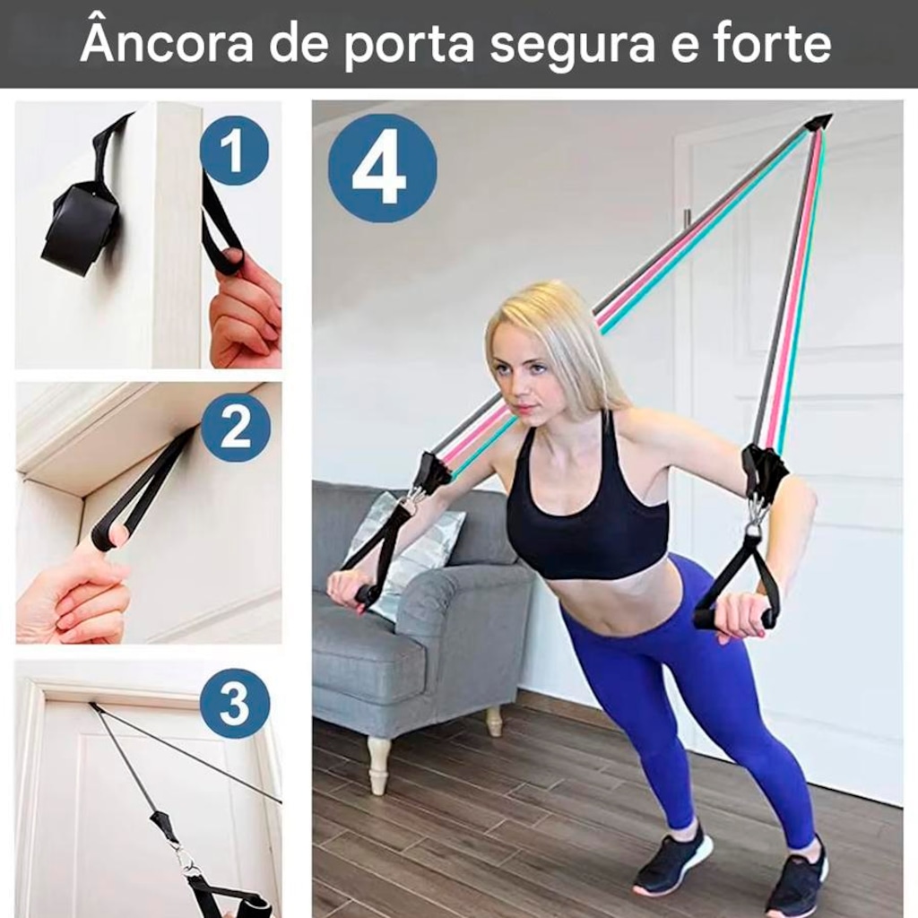 Imagem 3 do produto Kit Multi Extensores Elásticos Gold Sports Super Pro até 70Kgs